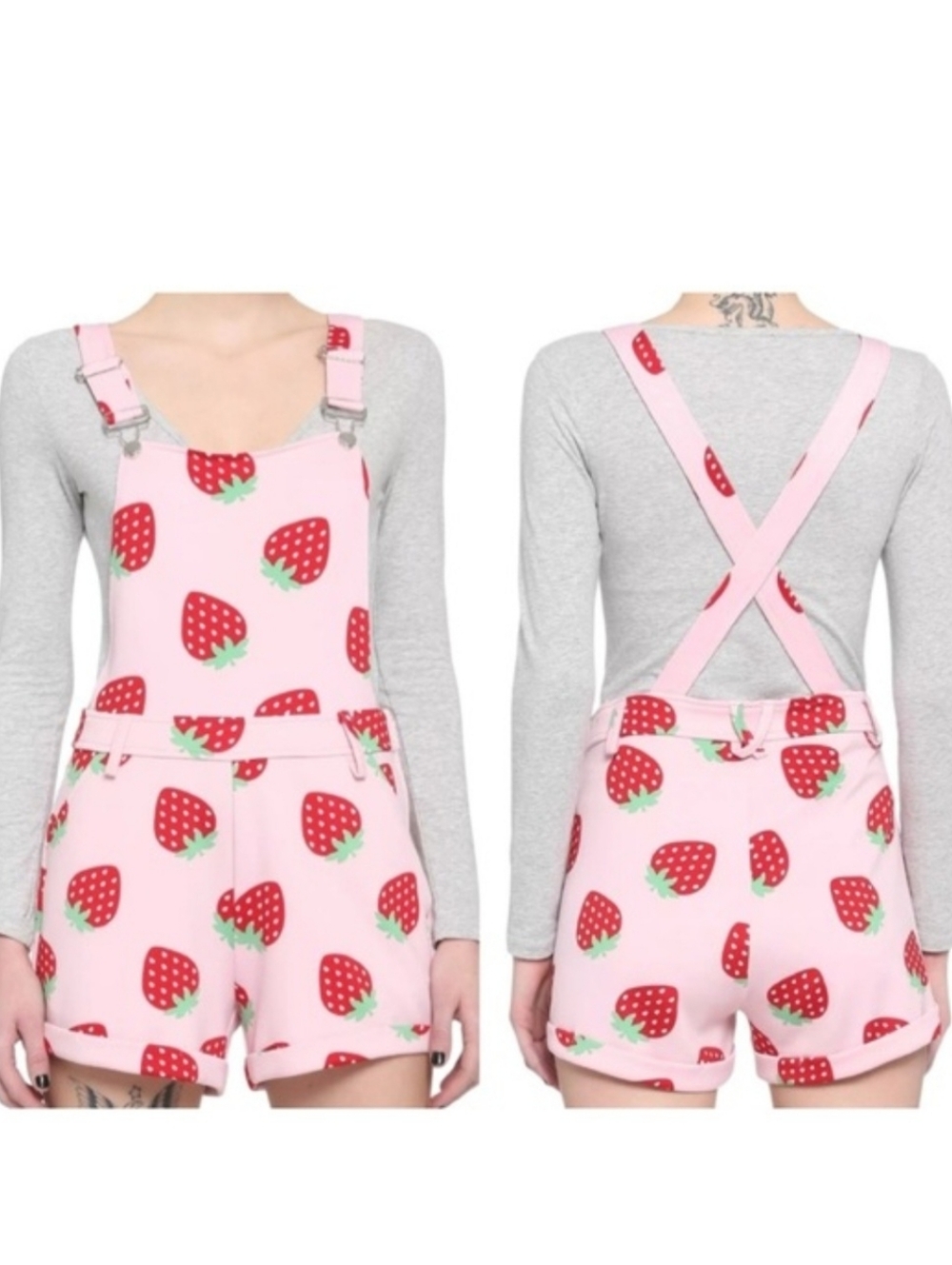 Hot Topic Women Strawberry Shortalls Overalls Romper Shortcake Girlcore Pink Red